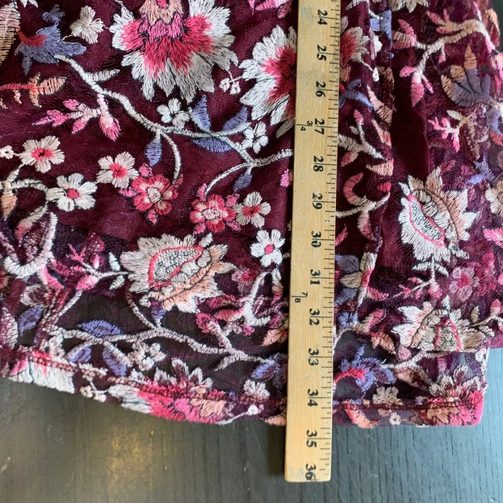 Free People Burgundy Floral Embroidered Lace Mini Dress Open Back Size 4 READ